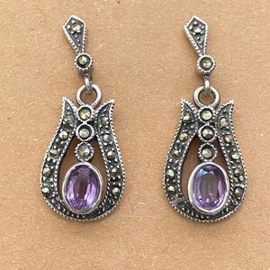 Vintage 925 Sterling Silver Amethyst  Marcasite post earrings